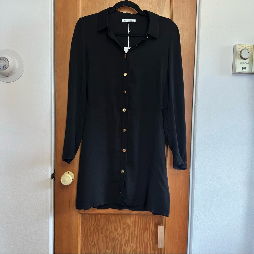 reformation hugh button up long sleeve mini shirt dress - Picture 3 of 8